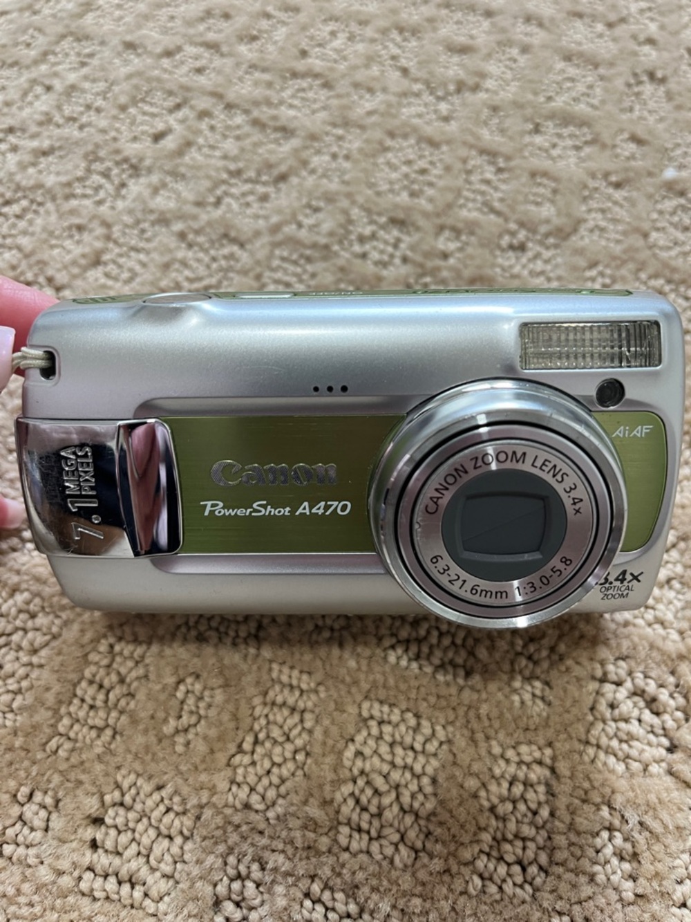 Canon Silver Digital Camera with Lime Green Accent
